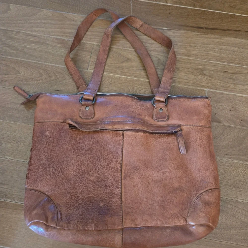 Vilenca Holland Brown Leather Woven Tote Laptop Shoulder Bag Bohemian Cottage - Picture 3 of 7
